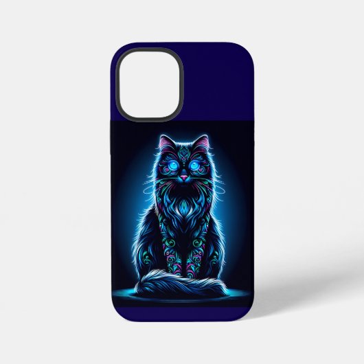 Coque iPhone 12 Mini Neon Cat Vivid Arrière - plan-97948 (Verso)