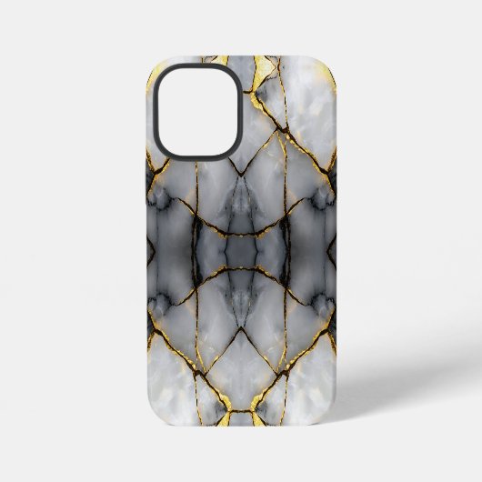 Coque iPhone 12 Mini Noir Cracké moderne Marbre blanc et noir (Verso)
