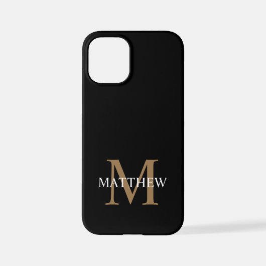 Coque iPhone 12 Mini Nom personnalisé Monogramme noir (Verso)