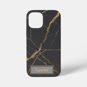Coque iPhone 12 Mini Or moderne et marbre noir Minimaliste Luxe 