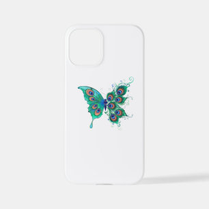 Coque iPhone 12 Mini Papillon aux plumes de paon vert