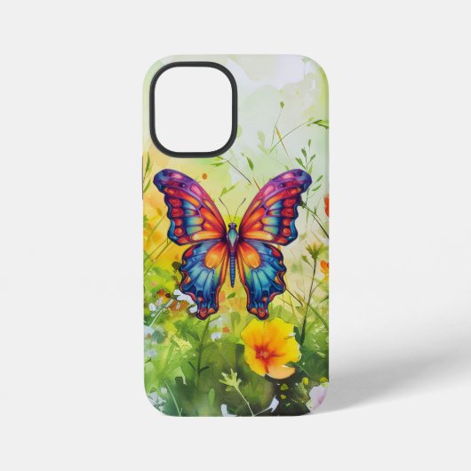Coque iPhone 12 Mini Papillon Bleu Orange Ailes (Verso)