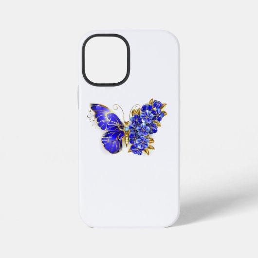 Coque iPhone 12 Mini Papillon Saphir Fleur (Verso)
