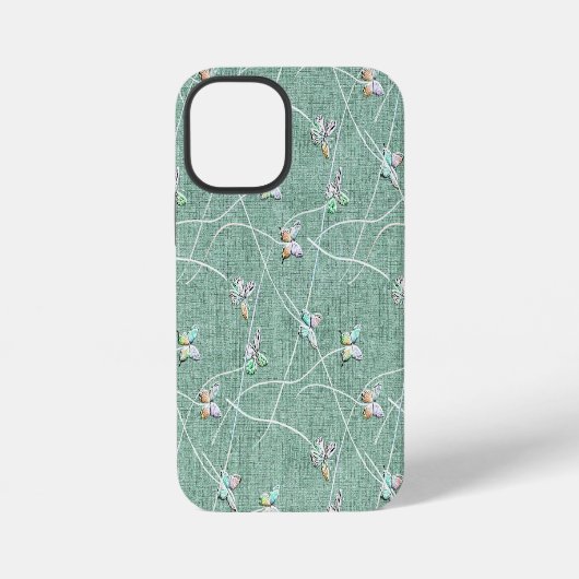 Coque iPhone 12 Mini Papillons à l'aquarelle sur fond vert menthe (Verso)