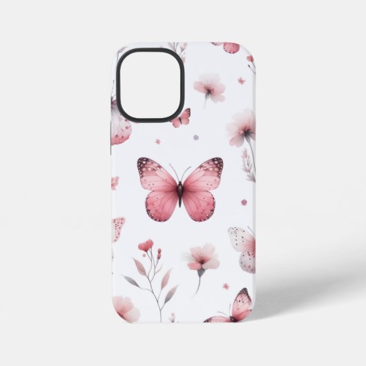 Coque iPhone 12 Mini Papillons roses (Verso)