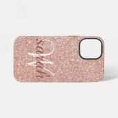Coque iPhone 12 Mini Parties scintillant d'or Rose moderne monogrammée (Verso Horizontal)