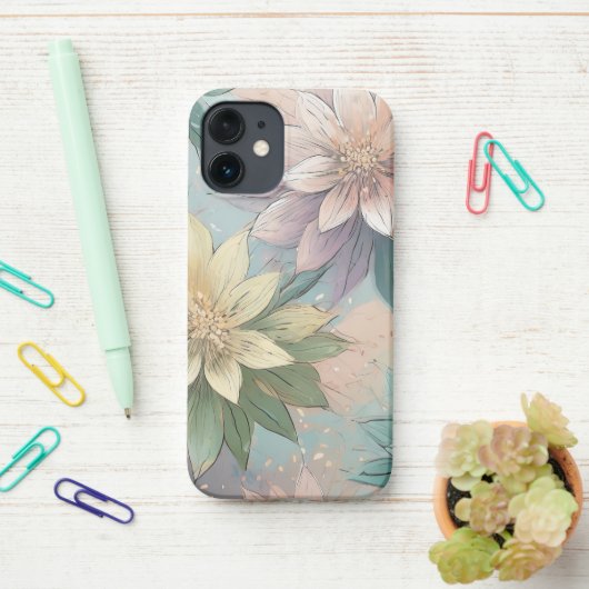 Coque iPhone 12 Mini Pastel Blossom éclate : Floral Explosion Motif (Sur le bureau)