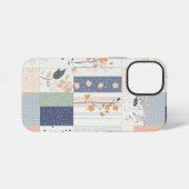 Coque iPhone 12 Mini Patchwork floral scandinave en rose et bleu (Verso Horizontal)