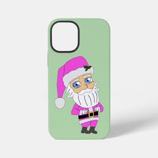 Coque iPhone 12 Mini Père Noël chibi en costume rose (Verso)