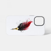 Coque iPhone 12 Mini Plume rouge avec pointe en or (Verso Horizontal)