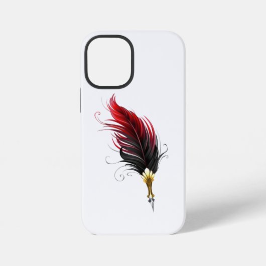Coque iPhone 12 Mini Plume rouge avec pointe en or (Verso)