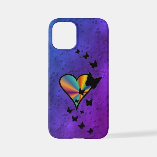 Coque iPhone 12 Mini Rainbow heart and Butterfly (Verso)