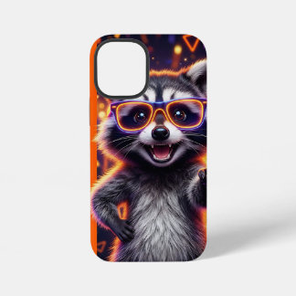Coque iPhone 12 Mini Raton laveur avec des lunettes jaunes lumineuses à