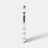 Coque iPhone 12 Mini Rayures vertes et blanches Cœurs dorés Nom personn (Côté gauche)