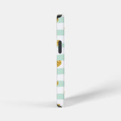 Coque iPhone 12 Mini Rayures vertes et blanches Cœurs dorés Nom personn (Côté droit)