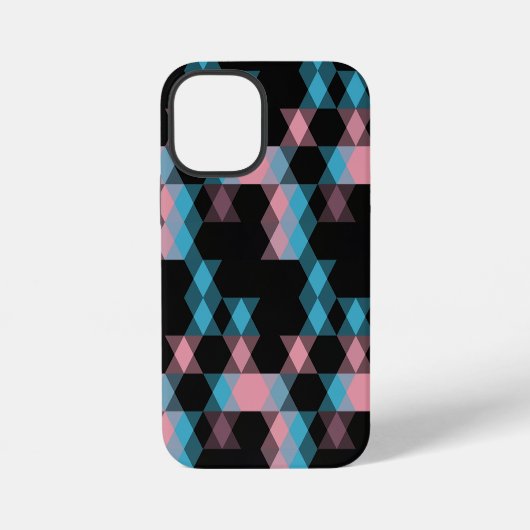 Coque iPhone 12 Mini rose bleu et noir géométrique (Verso)