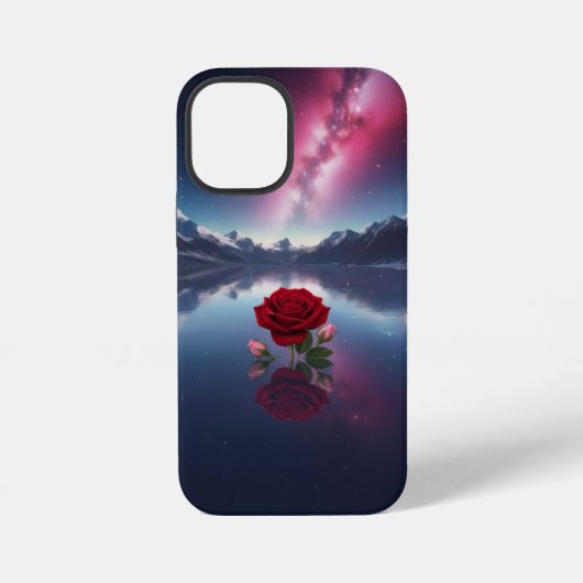 Coque iPhone 12 Mini Rose Cosmique : Reflet de Galaxie sur un Lac Serei (Verso)