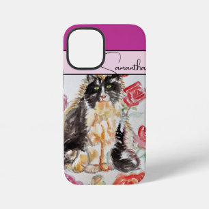 Coque iPhone 12 Mini Rose Rouge rose aquarelle Roses Smoking Chat Chats