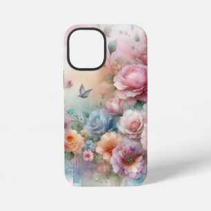 Coque iPhone 12 Mini Roses rose pastel vintage avec papillon