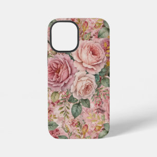 Coque iPhone 12 Mini Roses Rose Poussiéreux Charme Élégant Vert Sauge O
