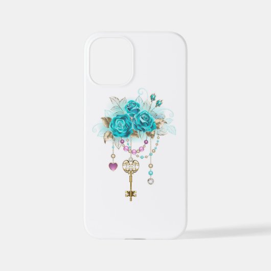Coque iPhone 12 Mini Roses turquoise avec touches (Verso)