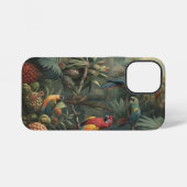 Coque iPhone 12 Mini Scène botanique de perroquets et ananas (Verso Horizontal)