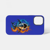 Coque iPhone 12 Mini Serviette de plage Requin Féroce – Océan Bleu & Or (Verso Horizontal)