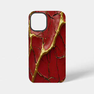 Coque iPhone 12 Mini Styliste rouge en or craquelé moderne