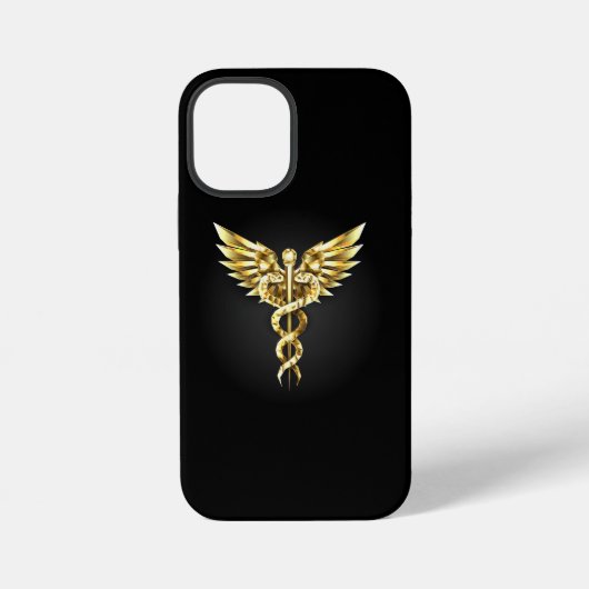 Coque iPhone 12 Mini Symbole caducee polygonale en or (Verso)