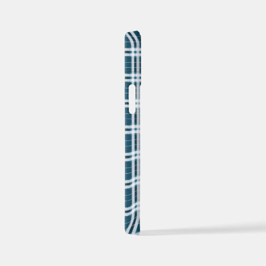 Coque iPhone 12 Mini Tartan en bleu et blanc (Côté droit)