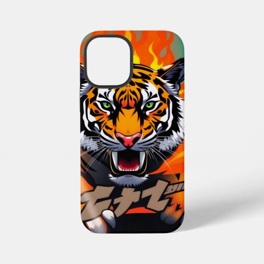 Coque iPhone 12 Mini Tigre animé en flammes (Verso)