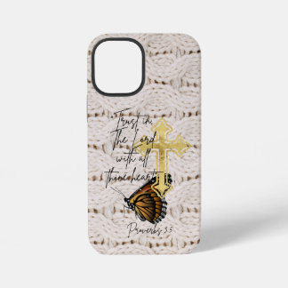 Coque iPhone 12 Mini Tricot religieux tendance Marron Papillon Croix