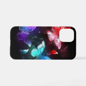 Coque iPhone 12 Mini Trois papillons brillants sur l'arrière - plan de  (Verso Horizontal)