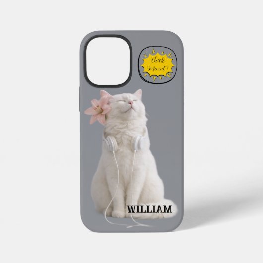 Coque iPhone 12 Mini Vérifiez MEO Chat Blanc avec Écouteurs – Personnal (Verso)