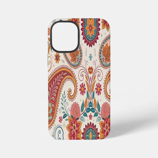Coque iPhone 12 Mini Vibrant Boho Paisley white Floral Pattern  (Verso)