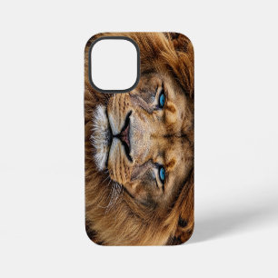 Coque iPhone 12 Mini Visage majestueux de lion aux yeux bleus Faune A