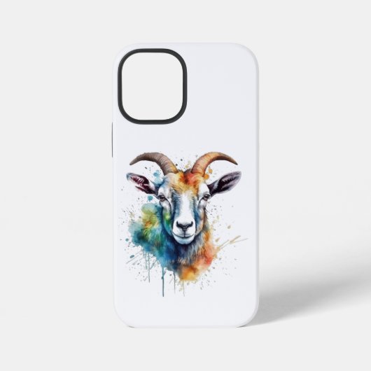 Coque iPhone 12 Mini Vivid Portrait de chèvre arc-en-ciel (Verso)