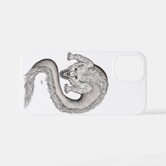 Coque iPhone 12 Mini Wolfdragon design noir et blanc (Verso Horizontal)