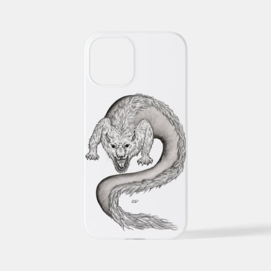 Coque iPhone 12 Mini Wolfdragon design noir et blanc (Verso)