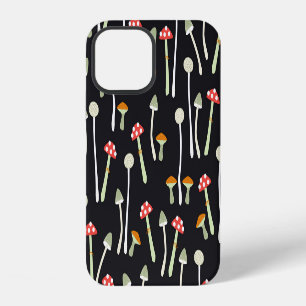 Coque iPhone 12 Modèle de champignons automnaux vintage.