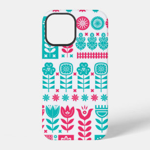 Coque iPhone 12 Modèle sans couture d'art populaire scandinave vin