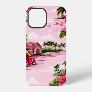 Coque iPhone 12 Modèle vintage hawaïen de tissu d'écorce de l'isla
