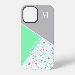 Coque iPhone 12 Moderne Monogramme Terrazzo Géométrique Vert Menth
