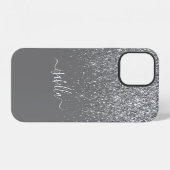 Coque iPhone 12 Moderne paillettes d'argent Nom de script élégant (Verso Horizontal)