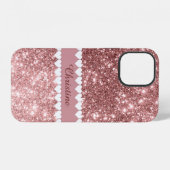 Coque iPhone 12 Mon nom Coeurs blancs sur Or Rose (Verso Horizontal)