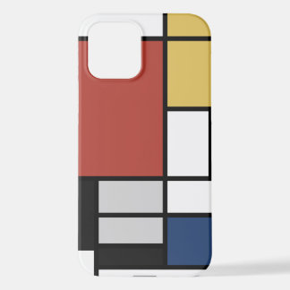 Coque iPhone 12 Mondrian Peinture Rouge Plane Jaune Noir Gris Bleu