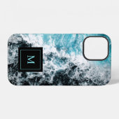 Coque iPhone 12 Monogram Blue Black Ocean Waves Hawaii (Verso Horizontal)
