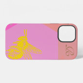 Coque iPhone 12 Monogramme d'abeille jaune moderne Coque-Mate coqu (Verso Horizontal)