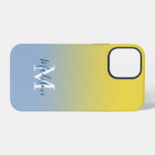 Coque iPhone 12 Monogramme de nom moderne dégradé jaune à bleu cla (Verso Horizontal)