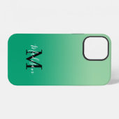 Coque iPhone 12 Monogramme de nom moderne dégradé vert clair à ver (Verso Horizontal)